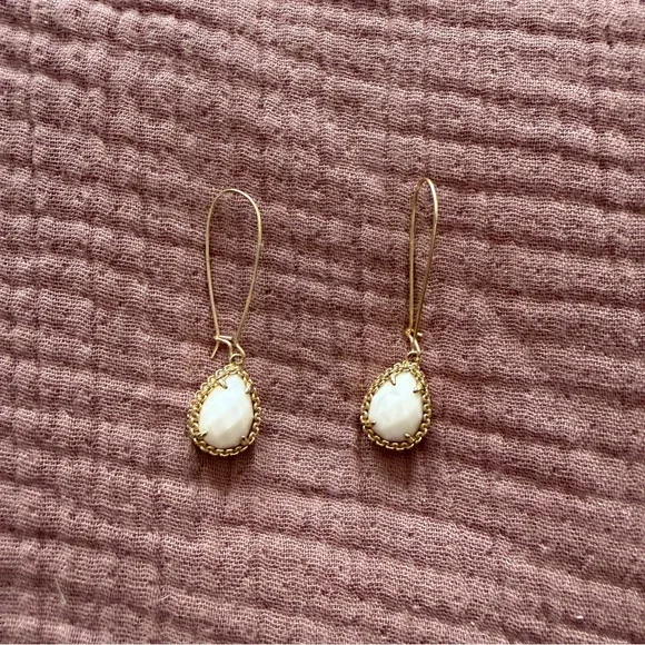 Kendra Scott Gold and Cream Teardrop Earrings - Picture 2 of 5